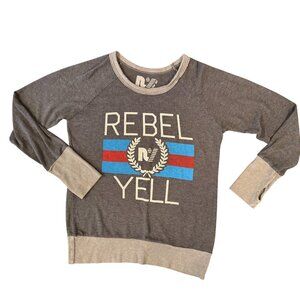 Rebel Yell Crewneck Sweatshirt Gray Blue Red Logo Made in USA Size XL